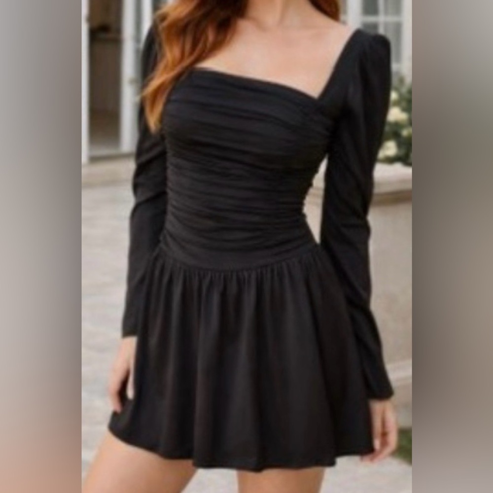 NWOT Abercrombie & Fitch Emerson Romantic Coquette Black Satin Dress - size S